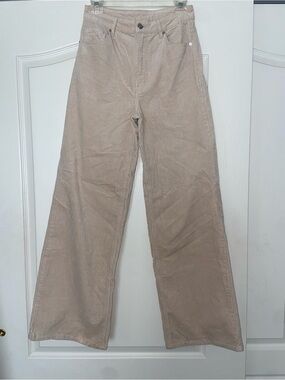 H&M Corduroy High-Rise Pants in Light Beige
